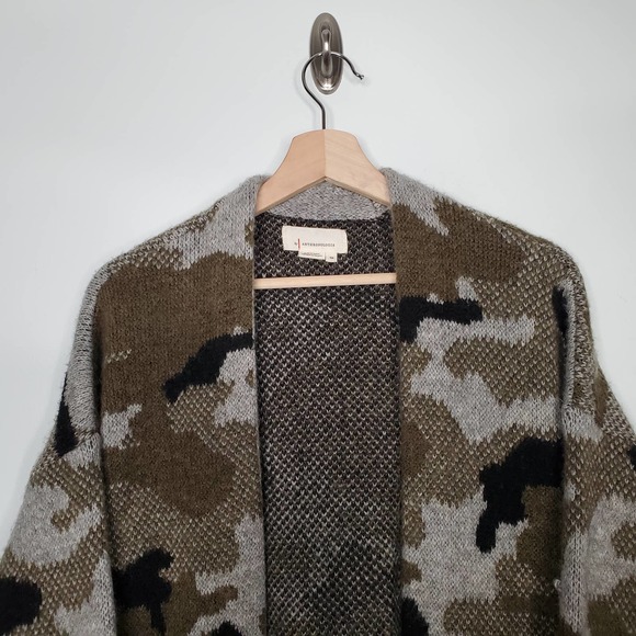 Anthropologie Vera Camo Open Front Oversized Cardigan Knit Grey Green Size XS - Picture 3 of 8